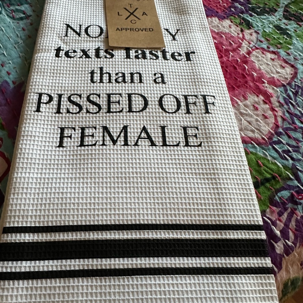 LA Trading Co. Waffle Kitchen Towel with Black Text